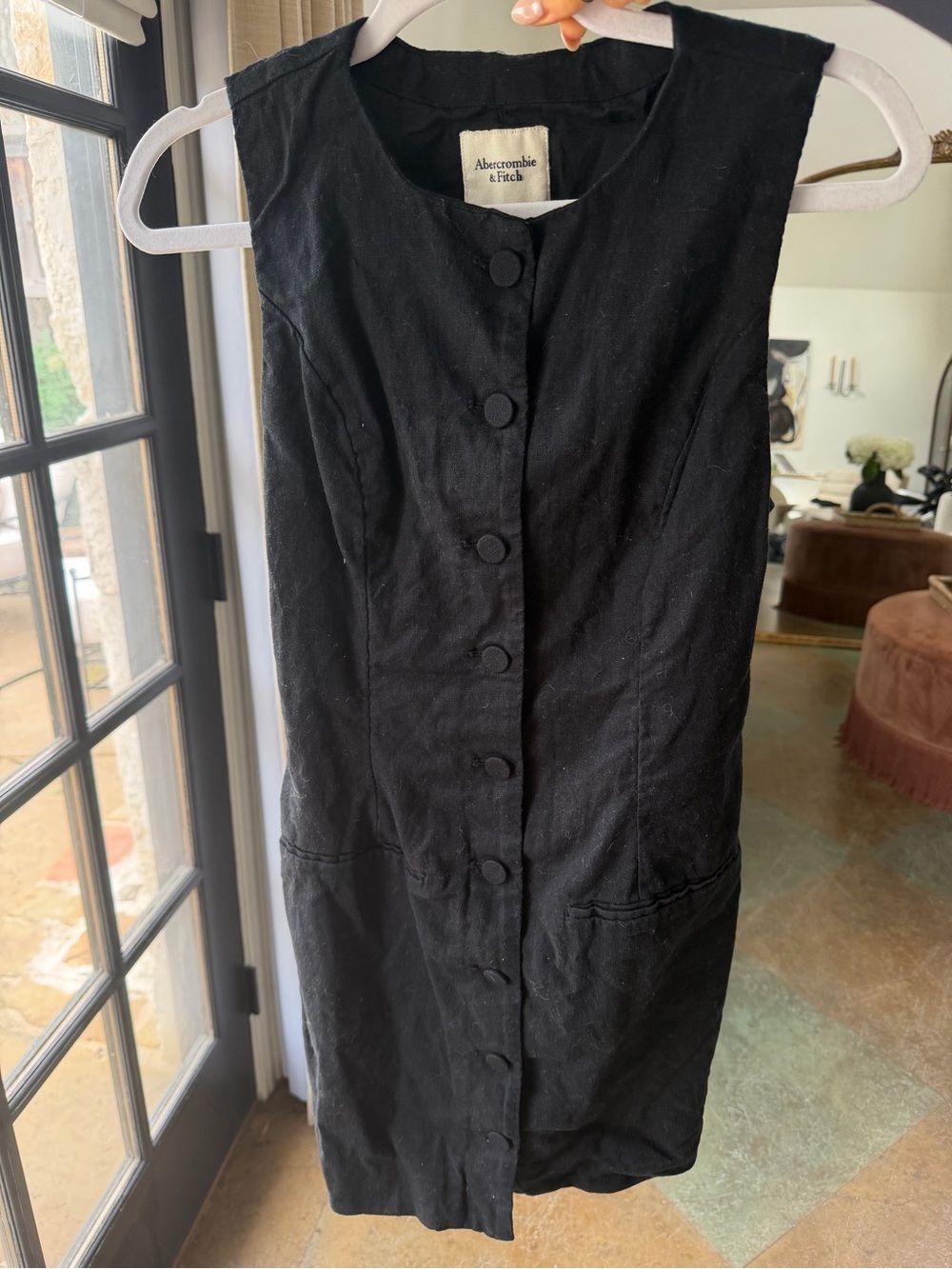 Abercrombie & Fitch Black Sleeveless Button-Front Mini Dress